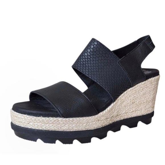 Sorel Shoes - Sorel Joanie II Slingback Espadrille Wedge Sandals Black Leather SZ 7